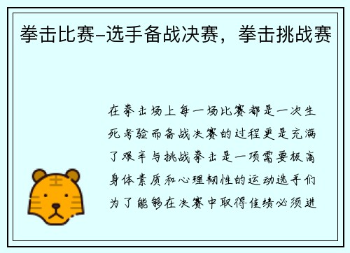 拳击比赛-选手备战决赛，拳击挑战赛