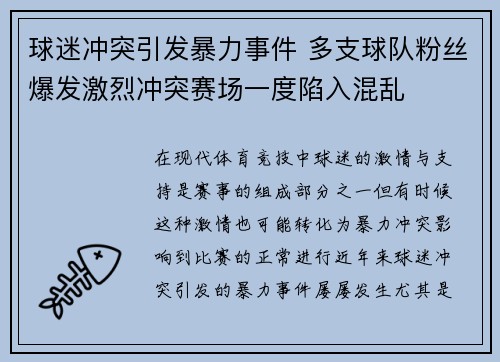 球迷冲突引发暴力事件 多支球队粉丝爆发激烈冲突赛场一度陷入混乱